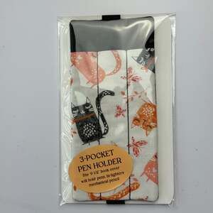 Cat Print Fabric Elastic Pen Holder for Notebooks and Journals